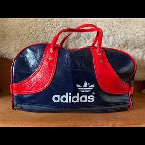 Vintage 70’s Adidas Vinyl Trefoil Classic Gym Duffle Bag Blue Red
